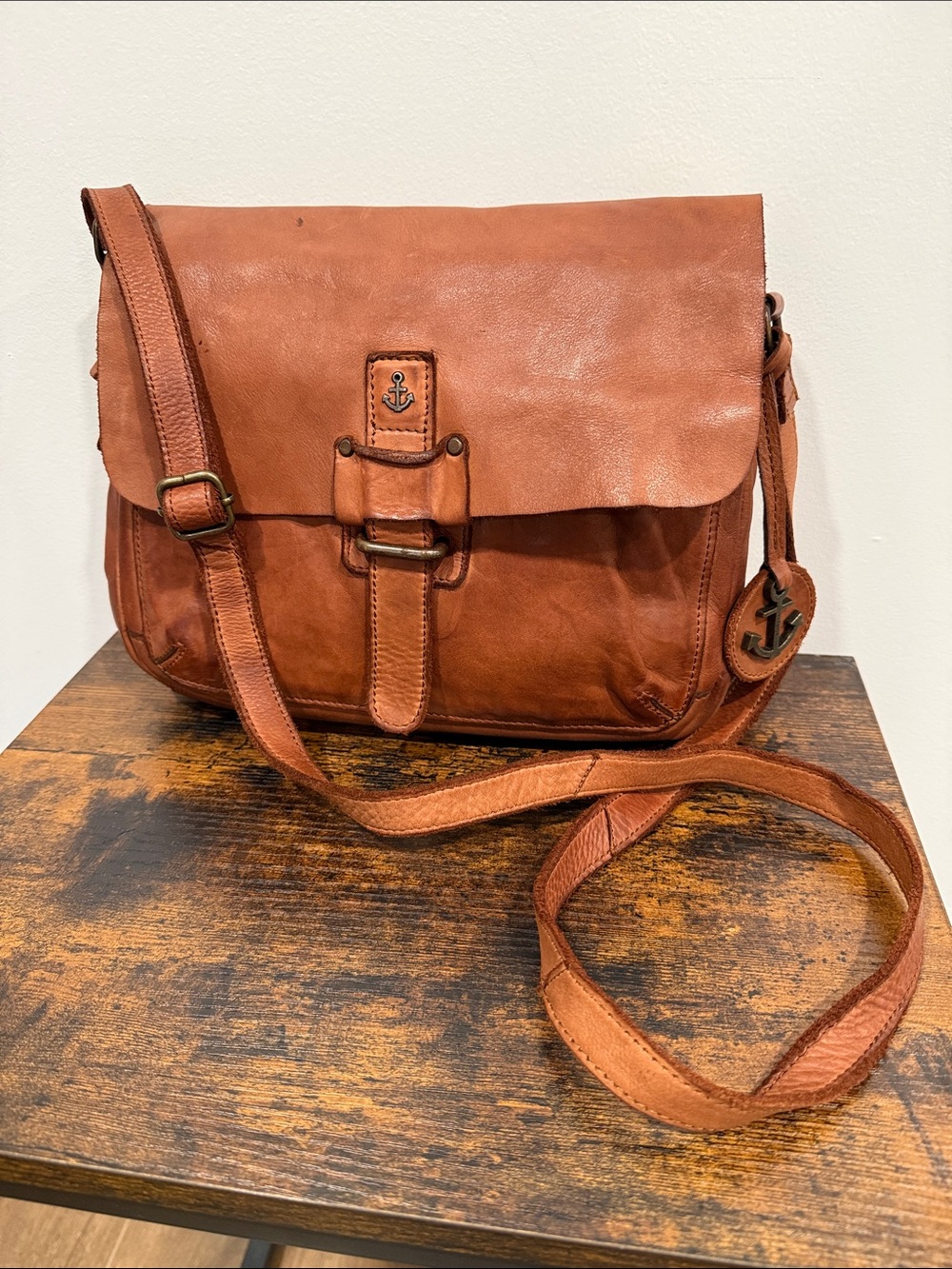Harbour 2nd Rich Brown Leather Crossbody Bag with Anchor Accent